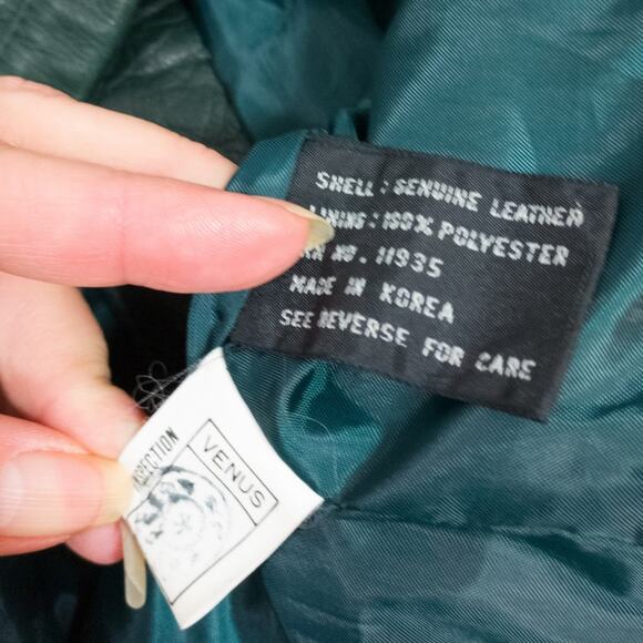 Vintage 80s forest green leather coat Jacqueline Ferrar jacket M - Picture 11 of 11